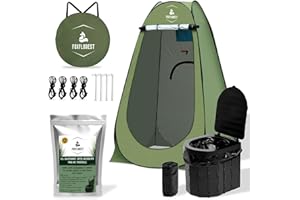 FOXFLOREST WC Portátil Kit para Adultos y niños. Incluye Tienda Ducha Camping/Cambiador, WC Portátil y Gel Aglutinante Super Absorbente para residuos. Ideal para Festivales.