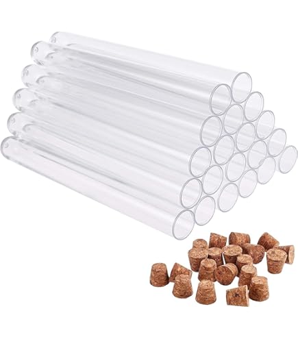 34 Tubes à Essai Plastique 16x100 Mm Avec Bouchons Liège - Transparents, étiquettes Et Corde Chanvre Incluses