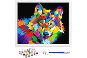 Hiolife Peinture par Numero pour Enfant et Débutant, Loisirs Créatifs Activité Manuelle, Peinture Acrylique Kit de Dessin pour Filles et Garçons, Sans Cadre 40 x 50 cm - Animaux - Loup