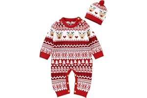 ALLBESTOP Barboteuse Tricoté Coton Noël Garçons Combinaison Pull Filles Bébé Chapeau Noël Ensemble Tenues Garçons Barboteuse Et Combinaison Veste Hivers