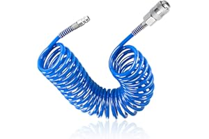 LINTRA Manguera Aire Comprimido, 9 m Longitud Manguera Compresor Aire, 6 mm Diámetro Exterior, 4 mm Diámetro Interior, con Conexión Rápida, PU Manguera-Espiral Azul, para Herramientas Neumáticas
