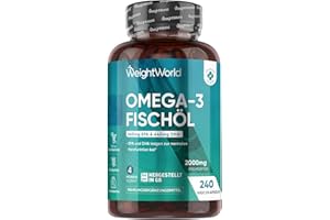 ‎WEIGHTWORLD Omega 3 Weichkapseln - 2000mg Fischöl mit 1100mg Omega-3, 660mg EPA & 440mg DHA pro Portion - 240 Softgels - EPA & DHA tragen zur normalen Herzfunktion bei (EFSA) - Fish Oil - WeightWorld