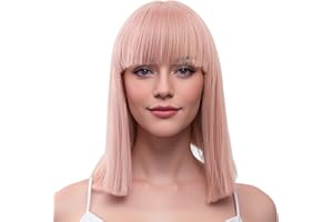 IMISSU Peluca corta de pelo natural para cosplay con flequillo recto, pelucas para fiesta de disfraces de Halloween para mujer (rojillo)