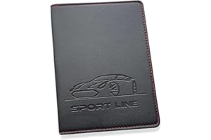 JOLIS PAPIERS Sport Line Étui Carte Grise & Porte Papiers Auto ✯ Marque Française ✯ Design Sport Chic avec Surpiqûres Rouges ✯ Pochette Documents Voiture + Étui PVC Offert – Permis, Assurance, 4 Cartes
