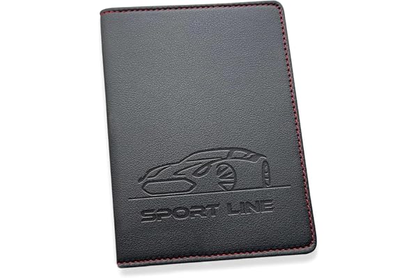 Sport Line Étui Carte Grise & Porte Papiers Auto ✯ Marque Française ✯ Design Sport Chic avec Surpiqûres Rouges ✯ Pochette Documents Voiture + Étui PVC Offert – Permis, Assurance, 4 Cartes