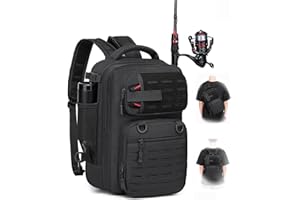 ‎BLESMALLER BlesMaller 2 in 1 Angelrucksack mit Rutenhalter kleine Angeltasche 25L taktische Angeln Schultertasche militär Rucksack für Angeln Wandern (23x20x37cm)