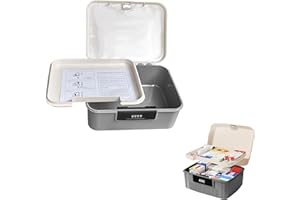 BGTODO Lockable Medicine Organizer Box, 20 x 25 x 10 cm, First Aid Storage Empty Box with Combination Locks (Grey)