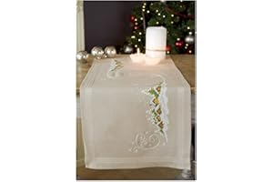 VERVACO Centrotavola Prestampato Villaggio di Neve Ricamo Biancheria da Tavola Set Fai da Te Size Kit Hobby Creativi Adulti Casa Decor Embroidery Runner Punto Croce, Cotone, Multicolor, 40 x 100 cm
