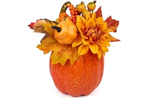 BIULDPY Adorno de Calabaza Artificial para Decoración Otoñal: Set de Calabazas Artificiales Naranjas para el Hogar, Acción de Gracias, Halloween y Navidad