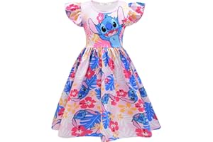CKCKTZ Stitchs Petite Fille D'été à Manches Courtes Robe Casual Dessin Animé Robe Princesse Fantaisie Sundress Mignon Cadeau