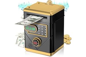 Vubkkty Money Box, Electronic Piggy Bank Cash Coin Can for Kids Safe, Password Money Saving Box ATM Money Bank Toy with Music Touchscreen, Christmas Toys Gifts for Girls Boys Age 6 7 8 9 10(Black)
