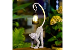 Goodeco Monkey Statue Solar Garden Ornaments Tail Hanging Solar Lantern - Home Lawn Decor Monkey Garden Accessories for Patio,Balcony,Garden Gifts for Women/Men/Mom Grey 41.5cm