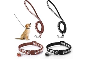 Molain Lot de 2 colliers et laisse réglables pour chien et chat avec laisse à dégagement rapide et boucle pour petit chien, chat, chiot, chaton (noir + marron)