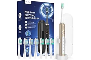 YTEATH PRO Cepillo de Dientes Eléctrico Sónico para Viajar - Cepillo Electrico Adultos Infantil con 8 Cabezales y Estuche, 5 Modos, IPX7 Impermeable, Cepillos de Dientes Eléctricos Ultrasónicos, Dorado