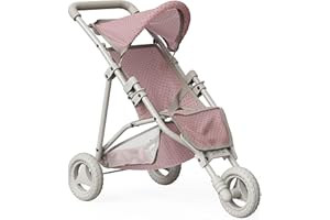 Olivia's Little World Doll Jogging-Style Pram Age 3+ with Canopy, Storage Underneath, Pink and Cream and Grey