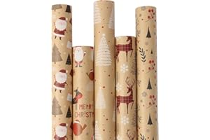 ONBAGLST 43X15M Weihnachtsgeschenkpapierrollen - 5x 3M Weihnachtsgeschenkpapier, Geschenkpapierrollen für Geschenkkisten & Dekoration.