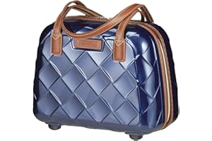 STRATIC Leather & More Hartschalen-Kosmetikkoffer Beautycase Handgepäck, Echtleder-Adressanhänger, TSA-Zahlenschloss, Blue