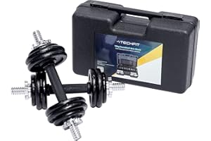 TechFit Manubri con Custodia di Stoccaggio - Ergonomic Handle, Weightlifting, Bodybuilding, Gym Exercises con chiusura di sicurezza Manubri Regolabili