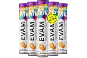‎EVÄM EVÄM Multivitamin Brausetabletten I Geschmack Orange I 5x 20 Stück I Nahrungsergänzungsmittel mit 10 wichtigen Vitaminen für den täglichen Vitaminbedarf I Vegan I Zuckerfrei I Made in Germany