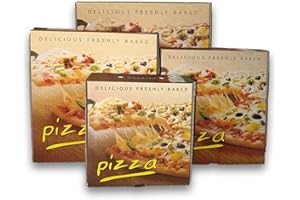 FR Enterprises - 7 inch Printed Cardboard Pizza Boxes - Lightweight Disposable Square Takeaway Pizza Box - Easy to Transport Brown Pizza Style Postal Boxes with Rear Vent Hole - 50 Pieces