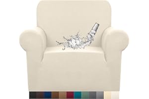 Granbest Premuim Water Repellent Armchair Covers 1 Piece Stretch Chair Slipcover for Living Room Non Slip Chair Protector Jacquard Sofa Cover 1 Seater Chair Covers (1 Seater, Creamy White)