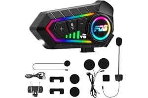 HISUEKIG 6.0 Motorcycle Helmet Speakers, Super Long Battery Life, Motorbike Helmet Bluetooth Headset with Soft/Hard Mic,IP56 Automatic Answer/Intelligent Noise/RGB LED Light