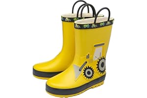 NorthSole Kids Wellies Boys & Girls Childrens Rubber Wellington Boots With Easy Pull On Handles Fleece Lined