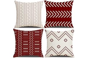 DWDC Fundas de Cojines 45 x 45 cm Granja Fundas de Cojines, Juego de 5 Fundas de Almohada Cuadradas con Textura de Patchwork Vino Tinto para Sofá Sofá Silla Dormitorio Decoración Moderna Hogar Oficina Sofá