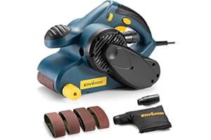 Enventor Ponceuse à Bande 950W, 6 Vitesse Variables (120-380 tr/min), 2 en 1 Ponceuse à Cordon avec Sac à Poussière et 12 Bandes Abrasives (P24, P80, P120, P180) 76 x 533 mm