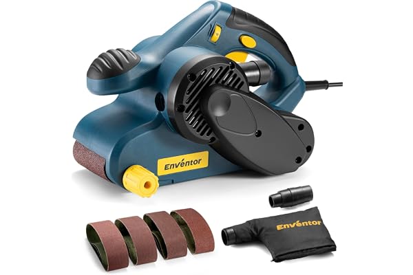 Enventor 950W with Belt Sander, 6 Speed Grades (120-380 Meters per Minute), 2-in-1 Grinding Machine with Dust Bag ＆ 12 Belt S