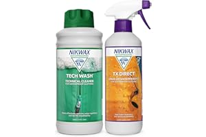 Nikwax TECH WASH WASH-IN Cleaner 1L + Nikwax TX DIRECT WATERPROOF SPRAY 500ml Cleans Effectively, Restores Waterproof Treatment for Jackets and Wet Weather Clothing. Waterproofing Protector Value Pack