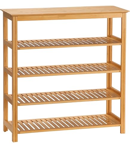 Schoenenrek met 2 tot 5 niveaus, opvouwbare bamboe schoenenorganizer, multifunctionele opslag, vrijstaande schoenenplank. (5 niveaus (12 m breed
