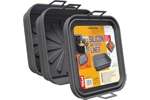 PORTENTUM Set de 3 Molde Silicona Freidora de Aire Cuadrados Plegables 22,5 cm – Para freidoras de aire de 4,7 a 8 litros – Recipientes Reutilizables – LFGB y BPA Free – Accesorios Air Fryer