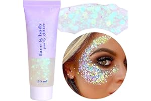 ‎BISHENGYF Body Glitter Gel 50 g, Mermaid Chunky Glitter Liquid, Long-Lasting Glitter Sequins Glitter Gel for Festival Masquerade Birthday #White