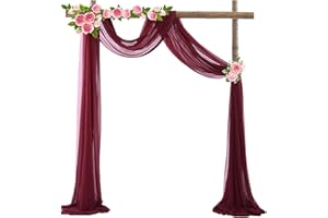 auons Wedding Arch Sheer Drapery Backdrop Voile Curtain Chiffon Draping Fabric 20Ft Sheer Curtains Arbor Drapery for Wedding Ceremony Reception Party Ceiling Decor, Wine Red, 1 Panel