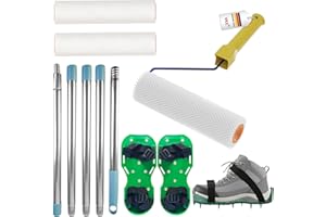 VKE Entlüftungswalze Set für Ausgleichsmasse - Stachellänge 14 mm, Profi Stachelwalze Ausgleichsmasse, 1 Nagelrolle 23 cm, 2 Farbrolle 23cm, Teleskopstange 1,5 m, Nagelschuhe 30 mm-Nur 1 Griff