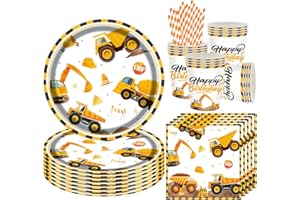 AUGESAK 68 Stück Baustelle Partygeschirr für 16 Gäste, Baustelle Geburtstag Geschirr, Bagger Partyteller Becher Servietten, Technik Fahrzeug Partygeschirr für Junge Mädchen Kindergeburtstag Deko