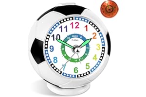 ‎EDILLAS Edillas Wecker Kinder Jungen Mädchen, Fußball Wecker Analog Ohne Ticken mit Licht Schlummerfunktion für Kinder Schlafzimmer Nachttisch Tisch Aufwachenuhr (Dunkelblau)