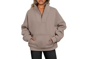 Jhsnjnr Pullover Damen Half Zip Sweatjacke mit Fleece Gefüttert Herbst Reissverschluss Stehkragen Oversized Sweatshirt ohne Kapuze