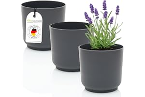 ‎IDEA-STATION idea-station Sati Blumentopf Set 3 x 15 cm - anthrazit - Stabiler Blumentopf 15cm Durchmesser aus Plastik für verschiedenste Pflanzen und Blumen - Matte Übertöpfe für Zimmerpflanzen