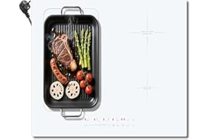 Cooksir Piano cottura induzione Bianco, Piano cottura a induzione 4 Fuochi con Spina, 4 Piastra in Vetroceramica Bianca da Incasso 59CM, Zona Combinata, 3500W, 220V