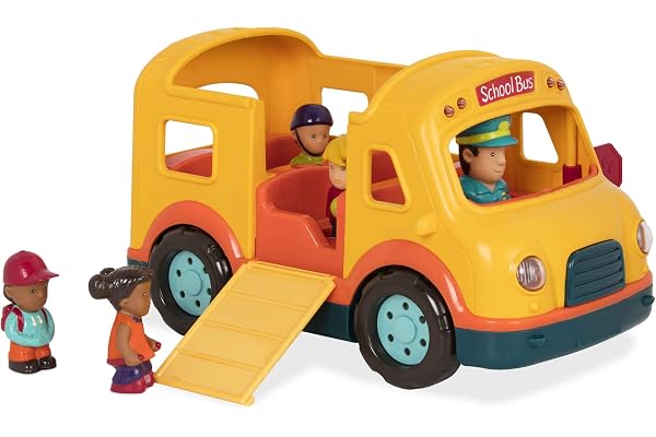 Li'l Woodzeez Battat - Bus Scolaire Son et lumière - Bus Scolaire Jaune Lumineux - 5 Figurines de Jouets - Sons réalistes - Panneau Stop Pliant - 18 Mois et +