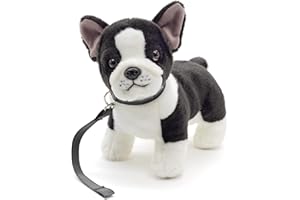 Uni-Toys - Bulldog francese (nero/bianco) con guinzaglio - 25 cm (lunghezza) - cane di peluche, alano, animale domestico - peluche