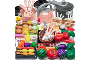 AQXONG Accessoire Cuisine Enfant, Jouet de Jeu de Rôle de Chef pour Enfants, Pots et Casseroles Jouet, Jeu de Rôle de Chef Adapté aux Garçons et auxFilles âgés de 3 4 5 6 7 8 Ans（76Pcs）