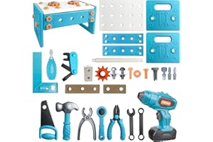 KalaDuck Kids Tool Set Age 3+, 68PCS Play Tools Toy with Toy Drill and Saw, 2 In 1 Tool Box and Workbench Construction Toys, Pretend Play Toddlers Tool Kit Educational Toys Gift age 3 4 5 Boys Girls