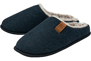 DUNLOP Mens Slippers Slip On Felt Mule Comfy House Shoes Faux Fur Lined Memory Foam Sizes 7-12