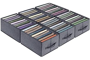 BIGLUFU Wardrobe Storage Organiser for Jeans, 6 Pcs Large Clothes Drawer Organisers, Foldable Fabric Storage Boxes Dividers for Clothes, Jeans, Pants, Shirts, Home Storage (43 * 30 * 22cm, 5 Grids)