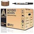 Aspect Large strong packing boxes for moving house cardboard storage boxes with lids storage boxes for packing with carry handles and free marker & Packaging tape 52cm x 30cm x 30cm, 47 Litres