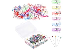 UCLEVER 50 pinzas de costura de tela, 100 alfileres con cabeza de cristal, accesorios de costura multicolor, pinzas de costura DIY