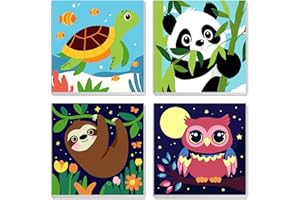 MXJSUA 4 Pack Framed Canvas Paint by Numbers for Kids Adults, Cute Pandas Paint by Numbers Kit for Children Beginners, DIY Acrylic Painting Craft Kits for Home Wall Decor, 20x20cm